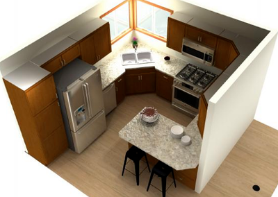 3d overhead view of a kitchen