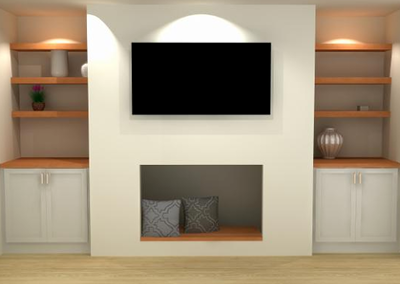3d rendering of an entertainment center and storage